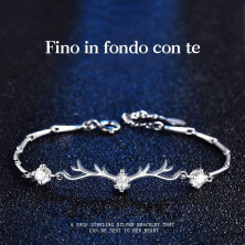 QianSiLi Bracciale Donna Argento 925, 3 in 1/2 in 1 Stelle e Perline/Corna/Ali D'Angelo Bracciale Donna, Idee Regalo Donna