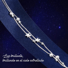 QianSiLi Bracciale Donna Argento 925, 3 in 1/2 in 1 Stelle e Perline/Corna/Ali D'Angelo Bracciale Donna, Idee Regalo Donna