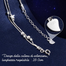 QianSiLi Bracciale Donna Argento 925, 3 in 1/2 in 1 Stelle e Perline/Corna/Ali D'Angelo Bracciale Donna, Idee Regalo Donna