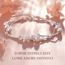 QianSiLi Bracciale Donna Argento 925, 3 in 1/2 in 1 Stelle e Perline/Corna/Ali D'Angelo Bracciale Donna, Idee Regalo Donna