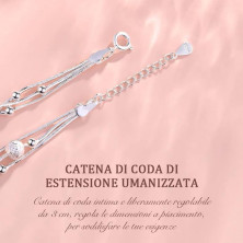 QianSiLi Bracciale Donna Argento 925, 3 in 1/2 in 1 Stelle e Perline/Corna/Ali D'Angelo Bracciale Donna, Idee Regalo Donna