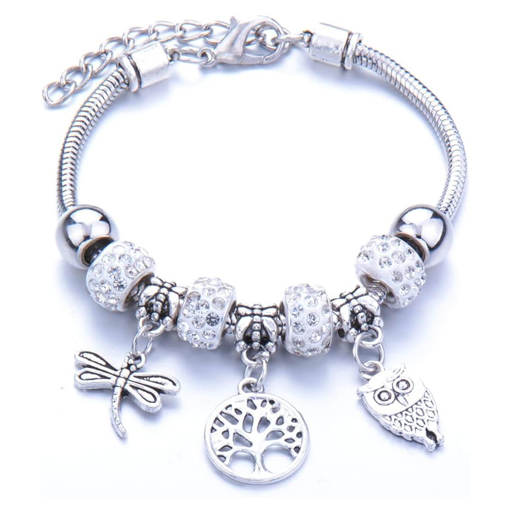 Bracciale da donna LuLiyLdJ, bracciale a catena in acciaio inossidabile con pendenti di perle e cristalli