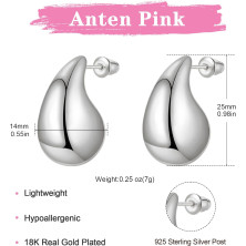 Anten Pink Orecchini Donna Oro, 18K Orecchini a Goccia d'acqua, Orecchini Anallergici Donna, Gioielli Regalo per Donna Ragazza