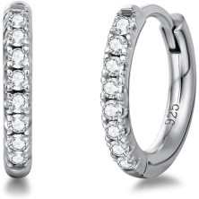 Orecchini a Cerchio Piccoli per Donna in Argento Sterling 925 Placcato Oro Bianco/Giallo con Zirconia Cubica - Diametro: 13 mm