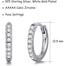 Orecchini a Cerchio Piccoli per Donna in Argento Sterling 925 Placcato Oro Bianco/Giallo con Zirconia Cubica - Diametro: 13 mm