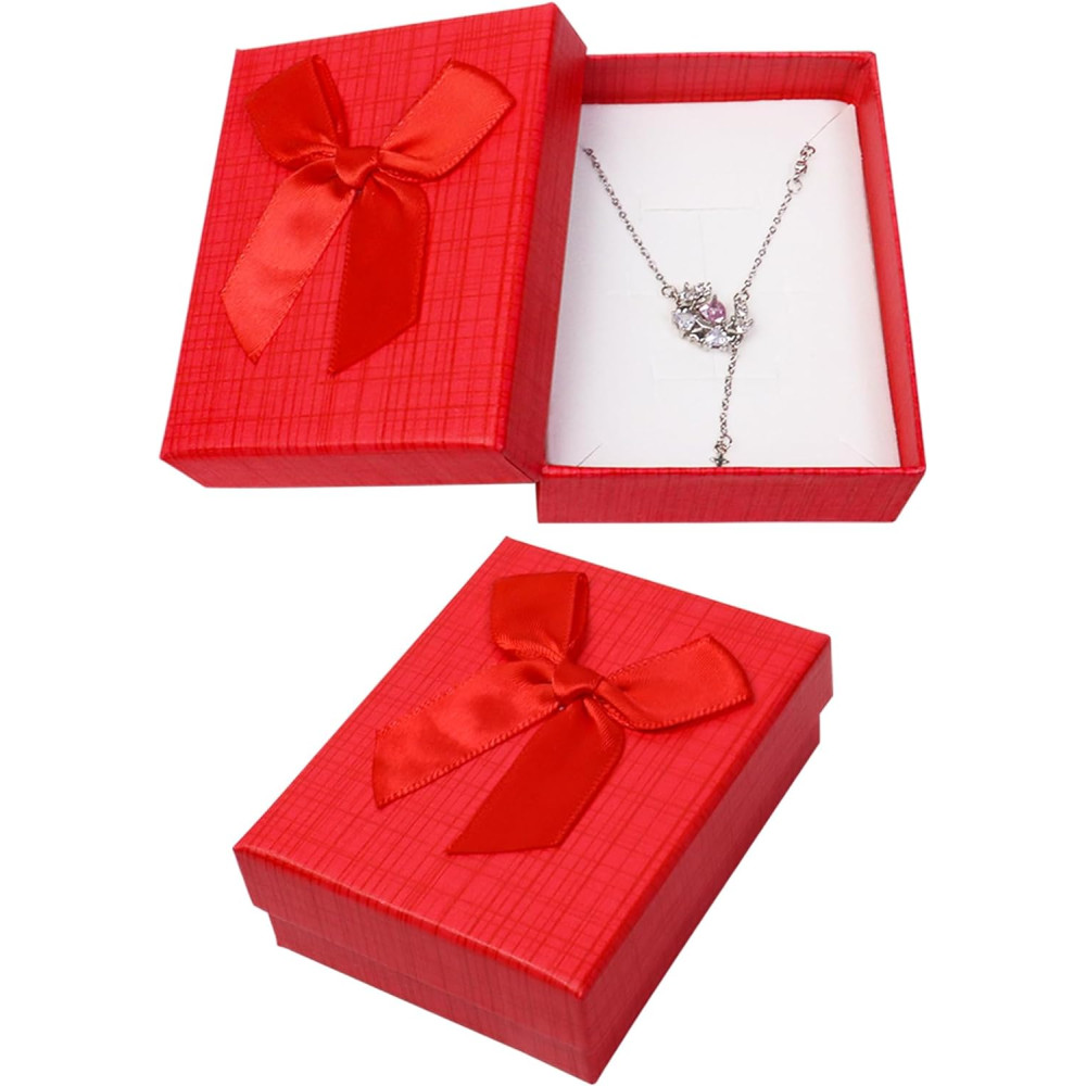 Confezione da 2 piccole scatole regalo per gioielli, 9 × 7 × 3 cm, scatole regalo per gioielli, con coperchio e fiocco, per