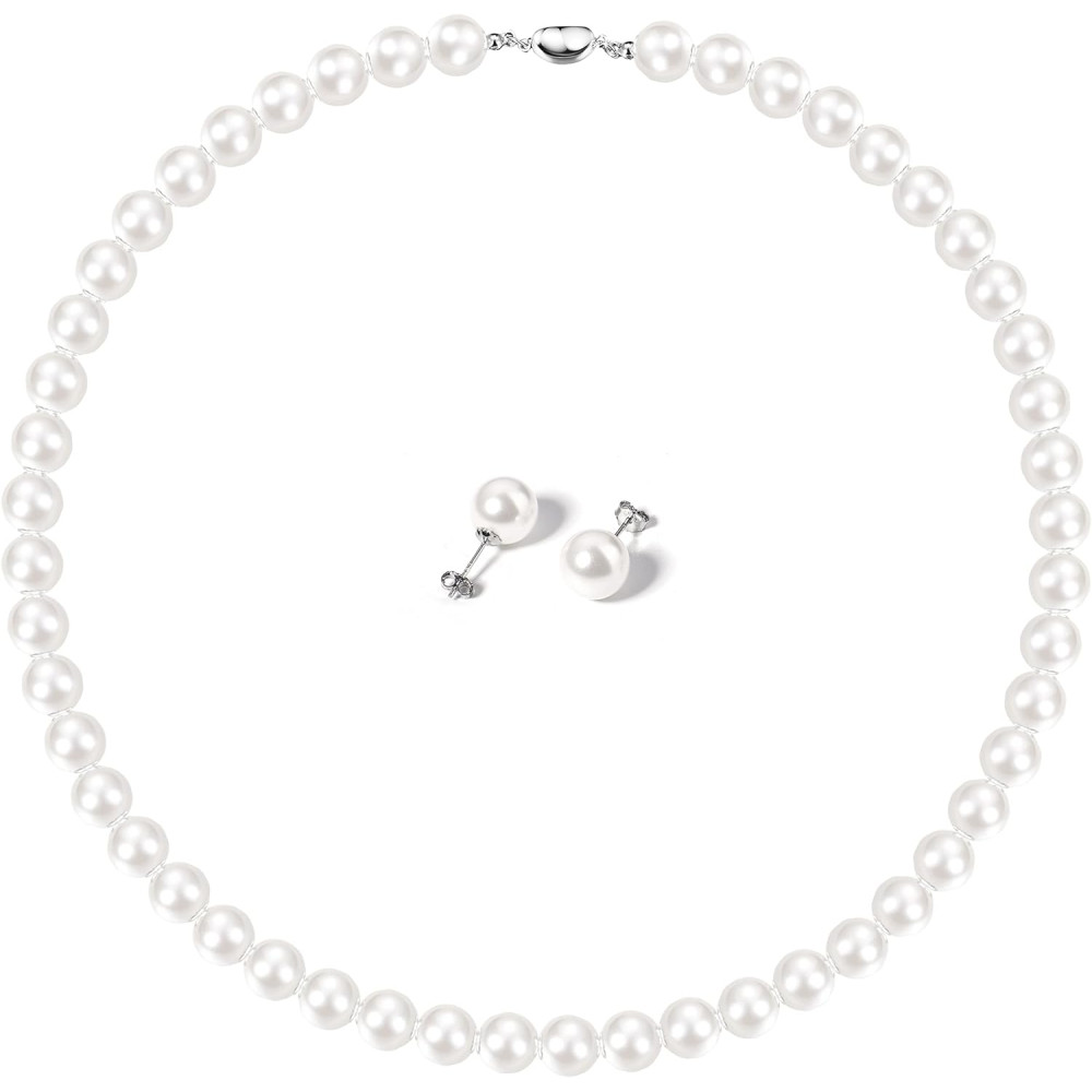 KALVICA Perle Parure Gioielli per Donna Ragazza Set di collane e orecchini di Perle Collana da Donna Bianco Gioielli Sposa Set