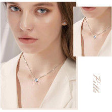 Caiery Collana e Orecchini da Donna, in Argento, con zirconi cubici, Pendente Collane Strass Orecchini Pendenti Argento