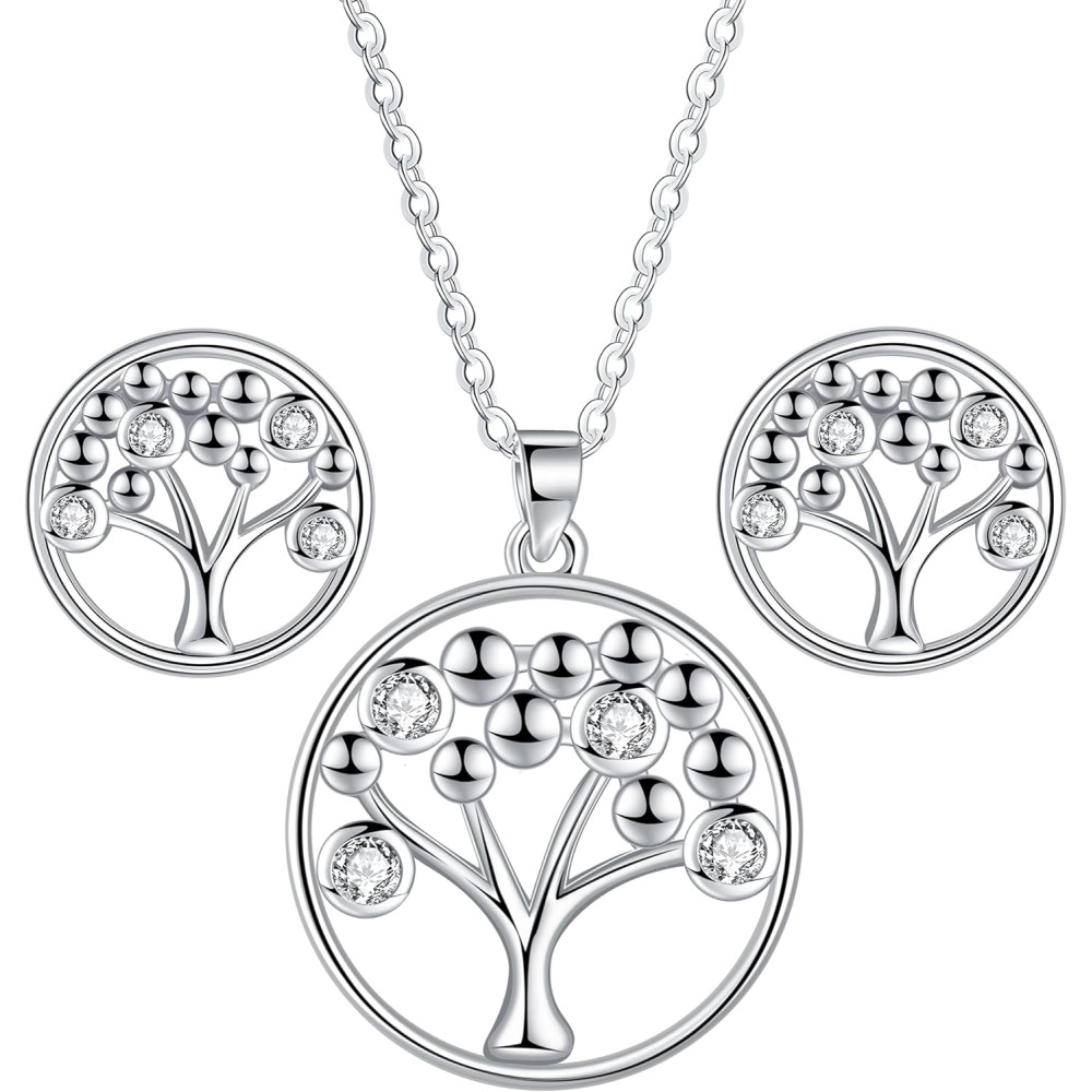 Lydreewam Albero della Vita Parure di Gioielli Donna Argento 925 Collana Orecchini Set 3A zirconi con Scatola Regalo, Collana