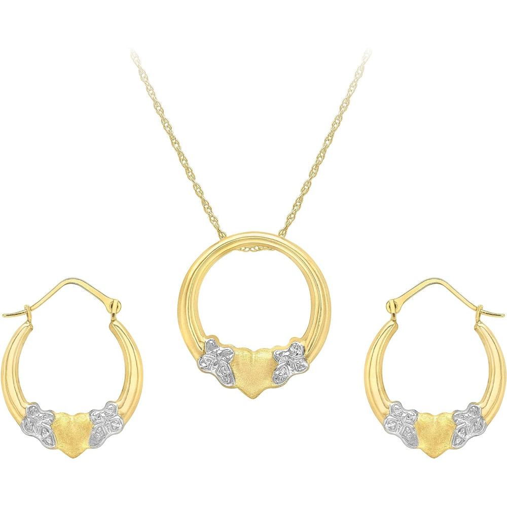 Carissima Gold - Set Collana con Pendente con Orecchini da Donna in Oro Bicolore 9K