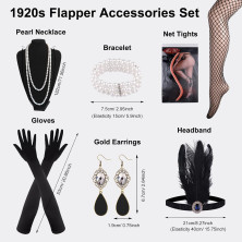 ELECLAND 10 Pezzi Flapper Anni '20 Grande Gatsby Accessori Set Moda Anni '20 Tema Set con Fascia Copricapo Guanti Neri Lunghi