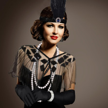 ELECLAND 10 Pezzi Flapper Anni '20 Grande Gatsby Accessori Set Moda Anni '20 Tema Set con Fascia Copricapo Guanti Neri Lunghi