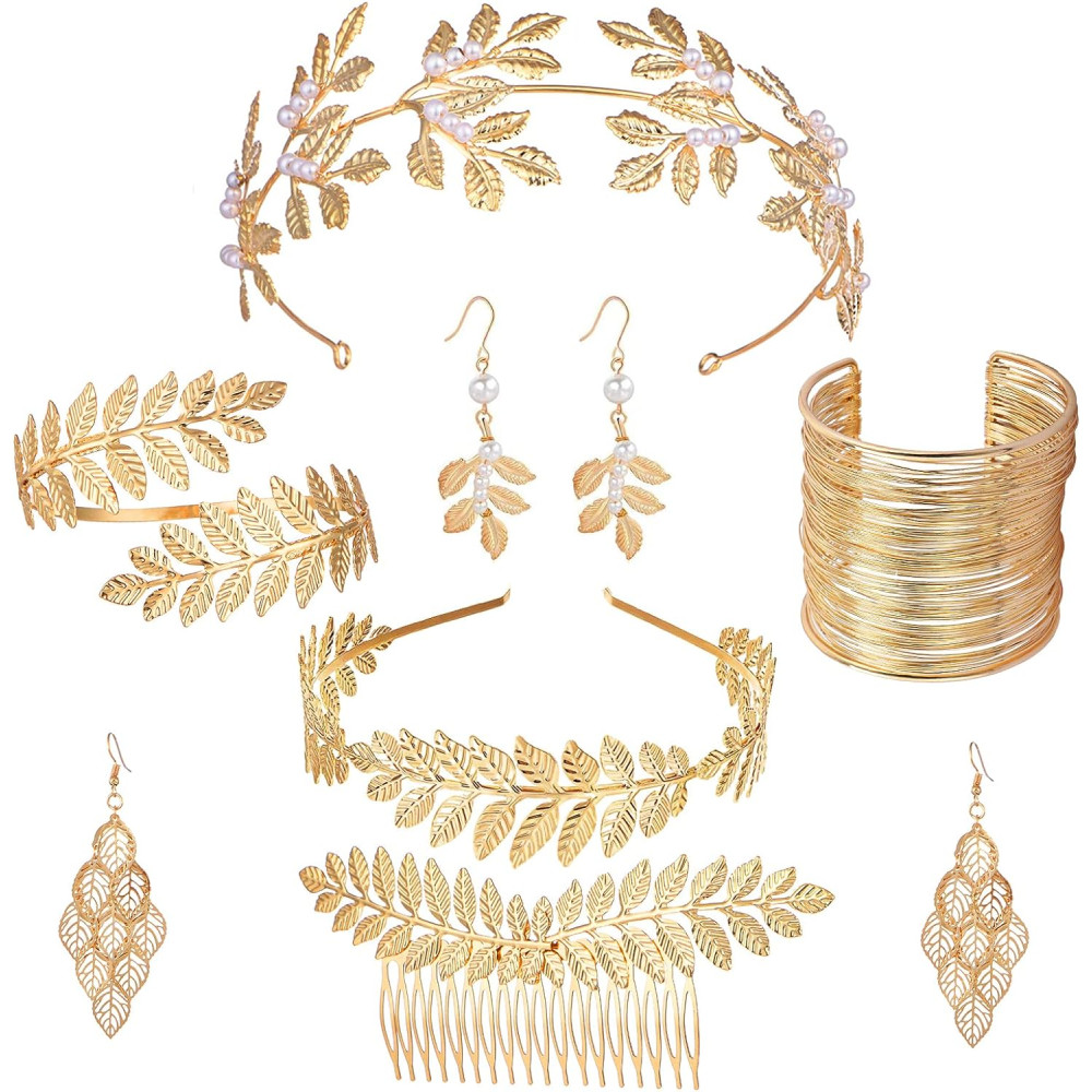 Comius Sharp dea Greca Costume Gioielli set per Donne, Romano Alloro Foglie Corona Tiara Capelli Pettine Bracciale Orecchini