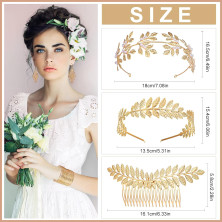 Comius Sharp dea Greca Costume Gioielli set per Donne, Romano Alloro Foglie Corona Tiara Capelli Pettine Bracciale Orecchini