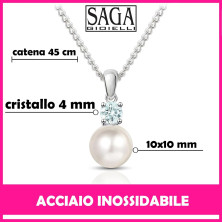 SAGA GIOIELLI® Collana Orecchini Donna Perle Zircone Acciaio