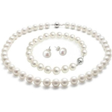 TreasureBay Set bracciale e orecchini a forma di patata per donna, collana di perle d'acqua dolce bianche, 8-9 mm, (bianco)