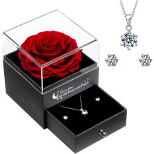 Rosa San Valentino Rose Stabilizzate Vera idee Regalo per Lei-Regalo per Fidanzato Rosa Eterna con Collana Orecchini Compleanno