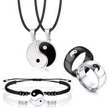 LOLIAS 6 Pezzi Collana Yin Yang Bracciali Anelli Set Coppia Collana Bracciale Anelli per Lui e Lei Collana Yin Yang Abbinata