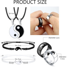 LOLIAS 6 Pezzi Collana Yin Yang Bracciali Anelli Set Coppia Collana Bracciale Anelli per Lui e Lei Collana Yin Yang Abbinata