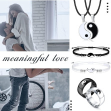 LOLIAS 6 Pezzi Collana Yin Yang Bracciali Anelli Set Coppia Collana Bracciale Anelli per Lui e Lei Collana Yin Yang Abbinata