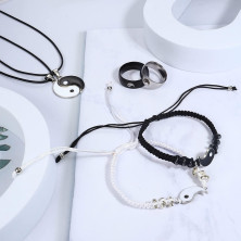 LOLIAS 6 Pezzi Collana Yin Yang Bracciali Anelli Set Coppia Collana Bracciale Anelli per Lui e Lei Collana Yin Yang Abbinata