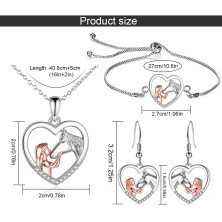 TOFBS Collana Ragazza e Cavallo Orecchini e Bracciale Parure Gioielli Pendente Cuore in Argento Collana Set Regali per Donna