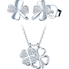 Yumilok Collane da donne Collana con trifoglio fortunato S925 Orecchini a perno in argento sterling, orecchini a perno con set