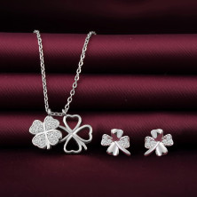 Yumilok Collane da donne Collana con trifoglio fortunato S925 Orecchini a perno in argento sterling, orecchini a perno con set