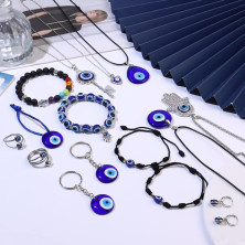 ADRAMATA 16 Pezzi Malocchio Collana Bracciale con Perline per Donna Uomo, Orecchini Anelli Set di Gioielli Turchi per Protezione