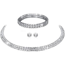 Wedity Collana di cristallo da sposa Orecchini d'argento Bracciale Set Collane girocollo da sposa Gioielli da sposa per donne e