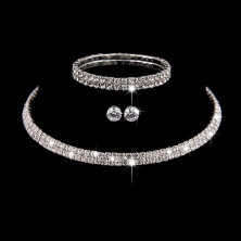 Wedity Collana di cristallo da sposa Orecchini d'argento Bracciale Set Collane girocollo da sposa Gioielli da sposa per donne e