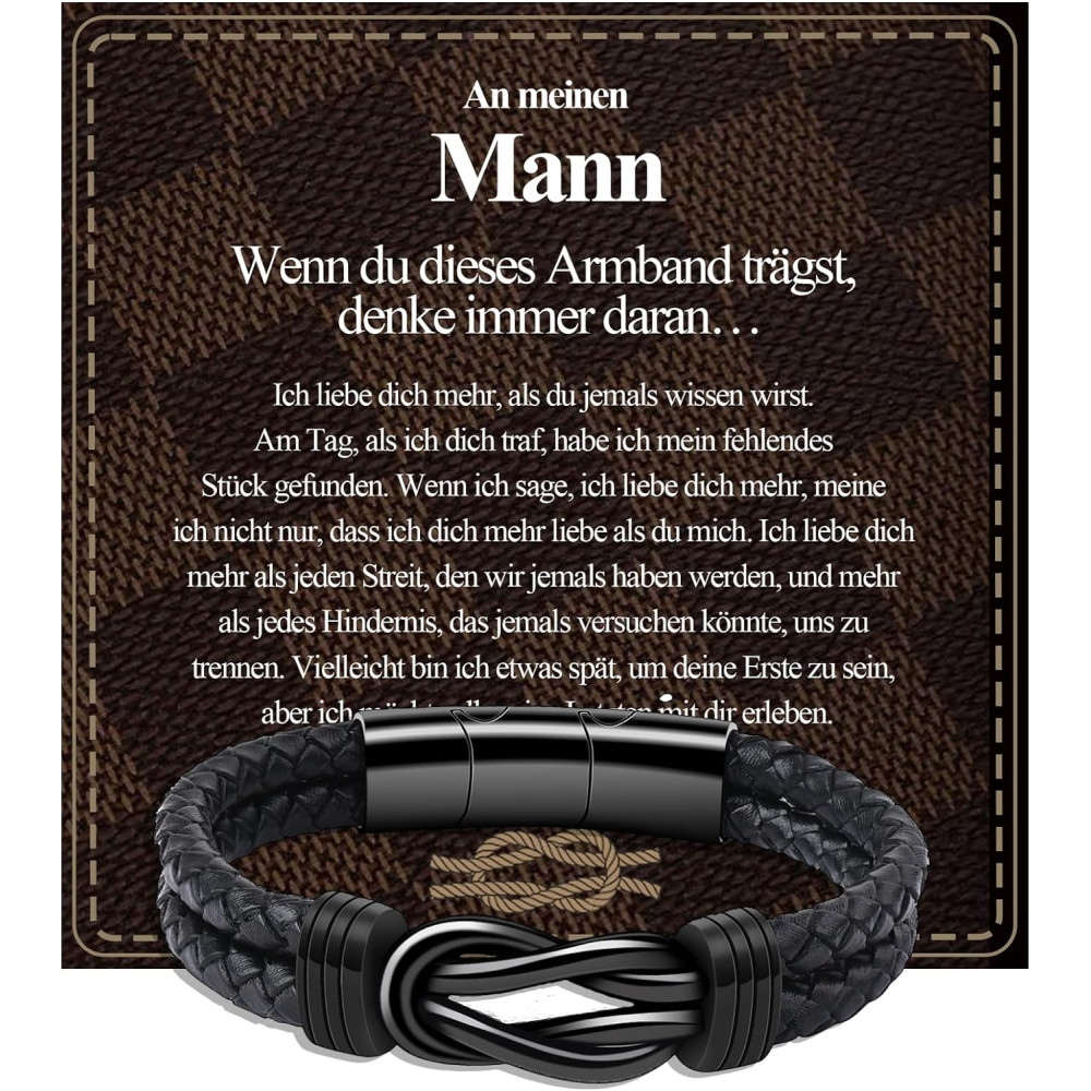 VGWON Bracciale doppio in pelle da uomo DE