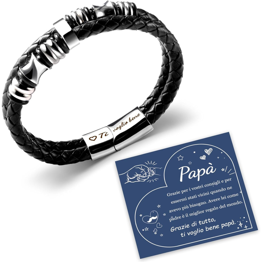 CheersLife Bracciale Papà Idee Regalo Papà Festa del Papà Bracciale Uomo Papà Personalizzato 2 Strati intrecciata Bracciale