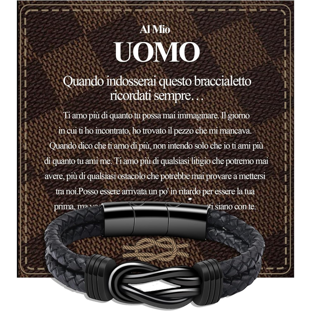 VGWON Regalo San Valentino per Lui Al mio Uomo Bracciale in Pelle Ti Amo Bracciale Uomo Regalo di Compleanno Uomo Fidanzato