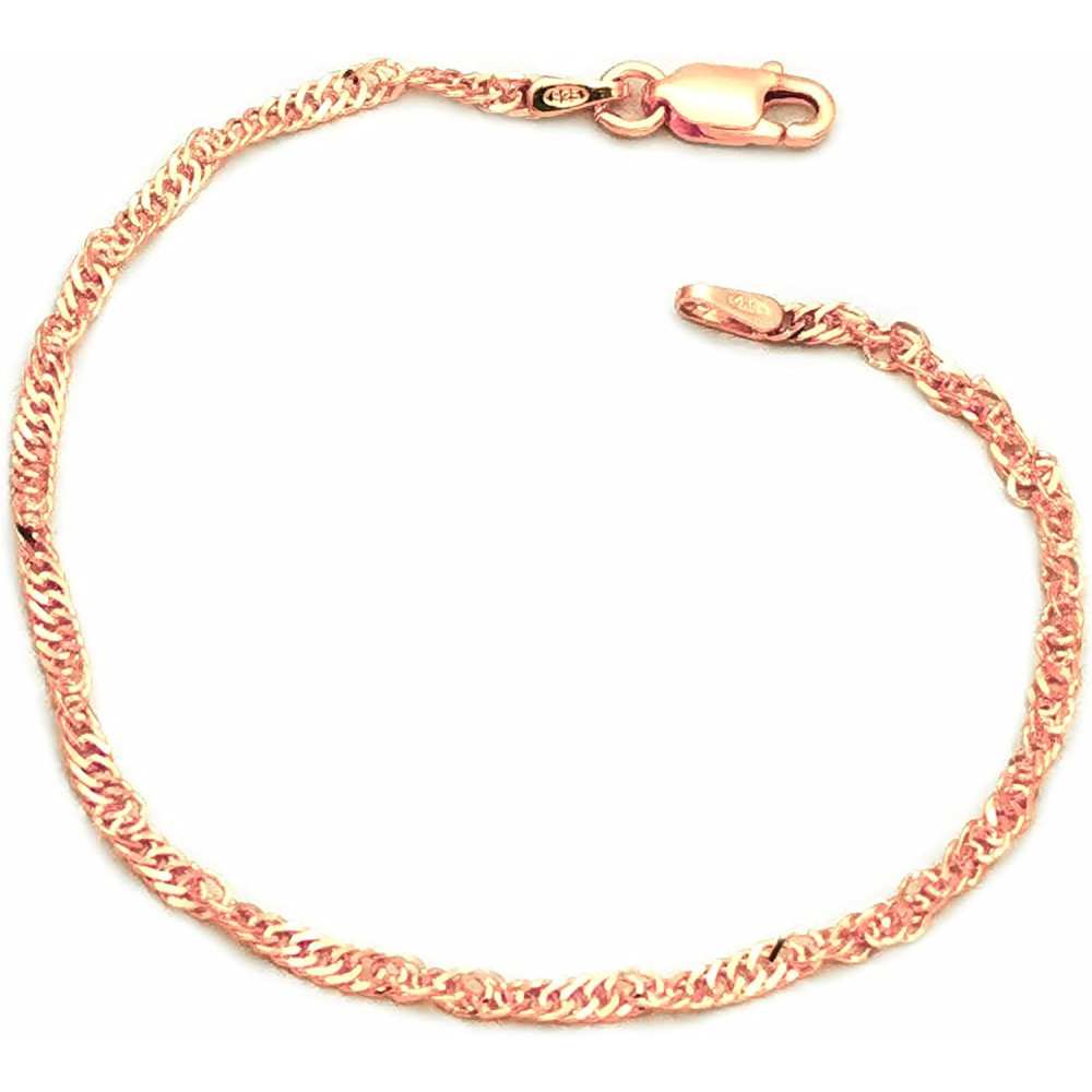 Kauf-mich-weg Singapore Bracciale in argento sterling 925 placcato oro rosa, larghezza 2,4 mm, lunghezza a scelta 18 19 20 cm,