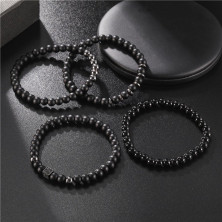 New Mauro Vinci Bracciale di perle da uomo nero set 6 mm - onice nero pietra naturale confezione regalo bracciale uomo perline