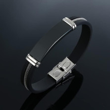 RedfoxX Bracciale da uomo in acciaio inox, nero, 21,5 cm, in silicone, stile punk, per uomo, idea regalo per uomo