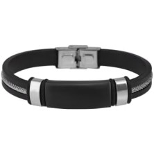 RedfoxX Bracciale da uomo in acciaio inox, nero, 21,5 cm, in silicone, stile punk, per uomo, idea regalo per uomo