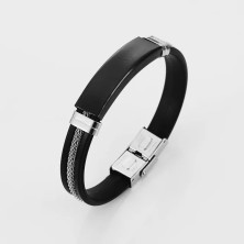 RedfoxX Bracciale da uomo in acciaio inox, nero, 21,5 cm, in silicone, stile punk, per uomo, idea regalo per uomo