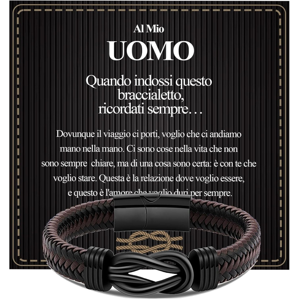 VGWON Regalo San Valentino per Lui Idee Regalo Al mio Uomo Bracciale in Pelle Uomo Ti Amo Regalo Compleanno Uomo Regalo Marito