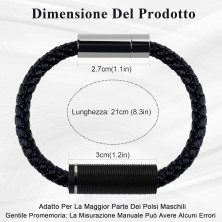 VGROSIA Bracciale Uomo Pelle Nera Intrecciata, Bracciali Uomo Cuoio con Fibbia Magnetica Braccialetto Uomo, Regalo Per Lui San