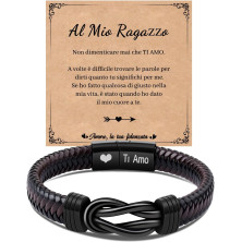 CheersLife Regalo Uomo Bracciale Uomo In Pelle - Infinito Nodo In Acciaio Inossidabile, Regalo In Pelle Con Incisione Ti Amo Per