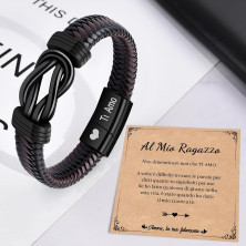 CheersLife Regalo Uomo Bracciale Uomo In Pelle - Infinito Nodo In Acciaio Inossidabile, Regalo In Pelle Con Incisione Ti Amo Per