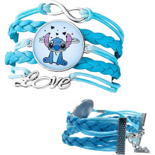 BJPERFMS Bracciale Stitch, Bracciale Bambina, Bracciale Lilo Stitch, Braccialetto in Pelle Intrecciata a Mano, Regolabile