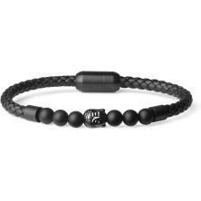 COAI Bracciale Buddha da Uomo In Pelle con Perline di Onice Opaco