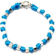 Spadarella spadino bracciale con cubetti in argento 925 di diametro 6mm e cotone nautico azzurro.Fatto a mano.Unisex.Lunghezza