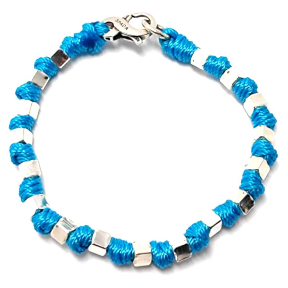 Spadarella spadino bracciale con cubetti in argento 925 di diametro 6mm e cotone nautico azzurro.Fatto a mano.Unisex.Lunghezza