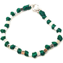 Spadarella spadino bracciale con cubetti in argento 925 di diametro 6mm e cotone nautico verde scuro.Fatto a