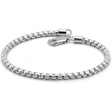 Dankadi Bracciale a maglia veneziana fine 3 mm 5 mm in 925 argento, catena a forma di scatola quadrata rotonda, chiusura morbida