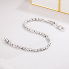 Dankadi Bracciale a maglia veneziana fine 3 mm 5 mm in 925 argento, catena a forma di scatola quadrata rotonda, chiusura morbida